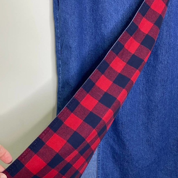 Eddie Bauer denim wrap skirt with‎ buffalo plaid lining - Picture 4 of 8